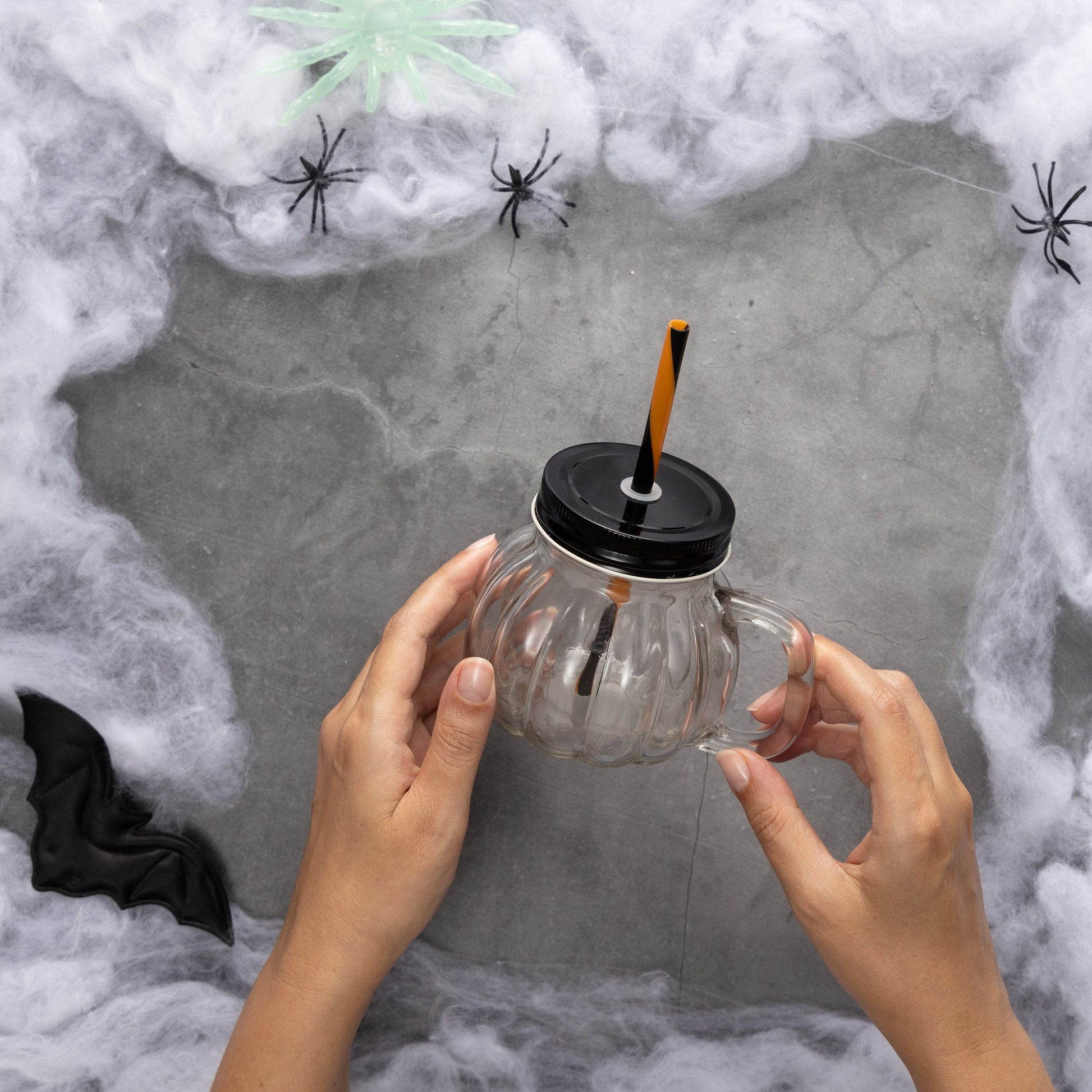 6 Pumpkin Glass Jar & Straw 350ml Halloween Cocktail Home Tableware Drinkware Etsy