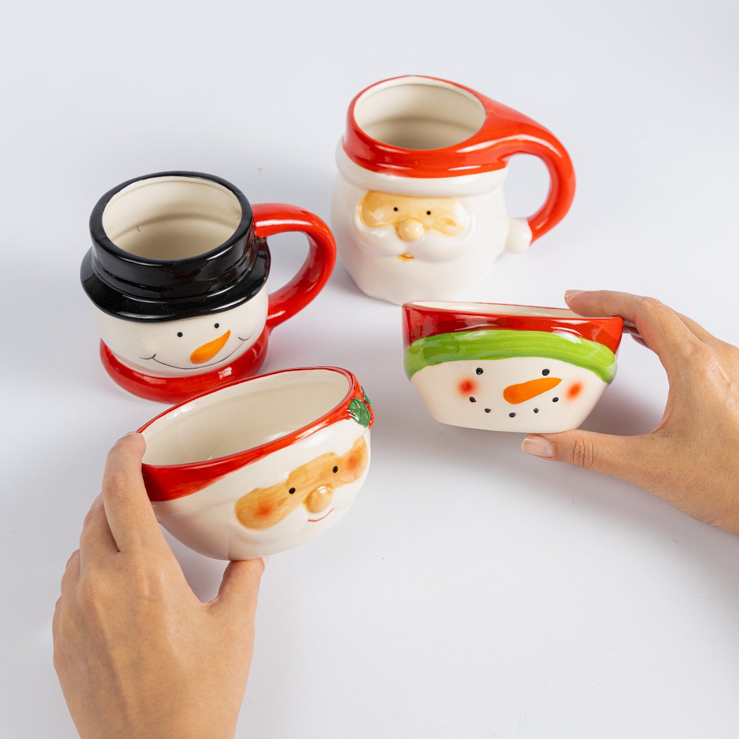 Santa & Snowman Ceramic Mug and Bowl Set Christmas Kitchen Tableware Food Drink