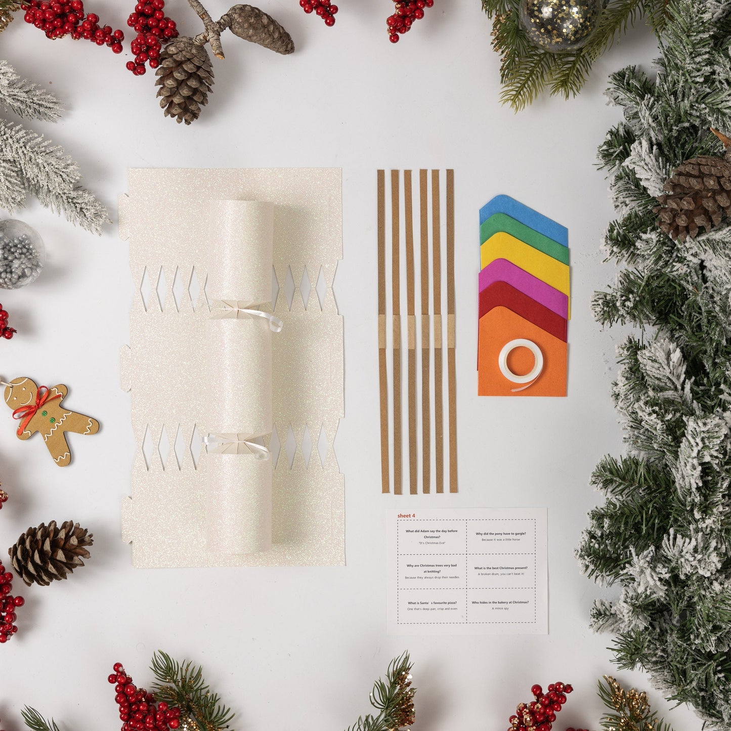 12 Make Your Own Christmas Cracker kit Crackers Hats Snaps WHITE GLITTER Etsy