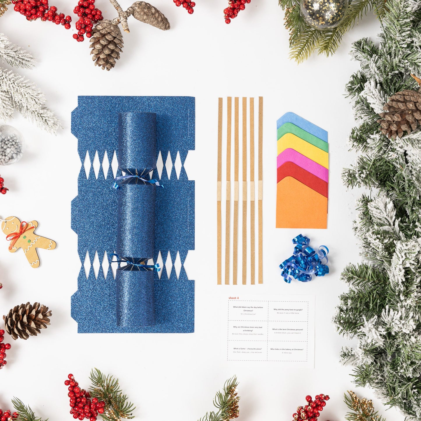 12 Make Your Own Christmas Cracker kit Crackers Hats Snaps navy glitter