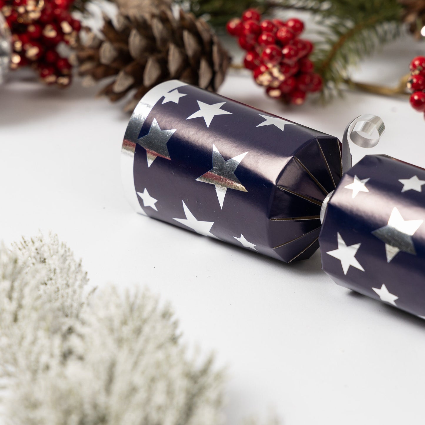 Make Your Own Christmas Cracker kit Hats Snaps Crackers Jokes navy Silver star