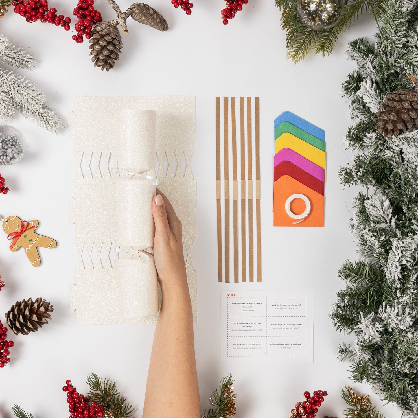 Make Your Own Christmas Cracker kit Crackers Hats Snaps White glitter Etsy