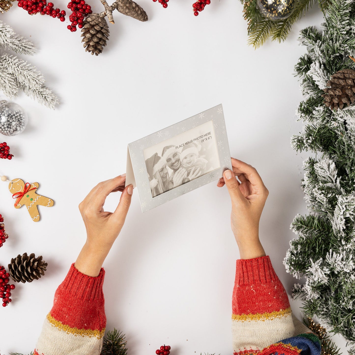 Christmas Photo Frame Cards & Envelopes Personalised Any Family Picture pack of 6