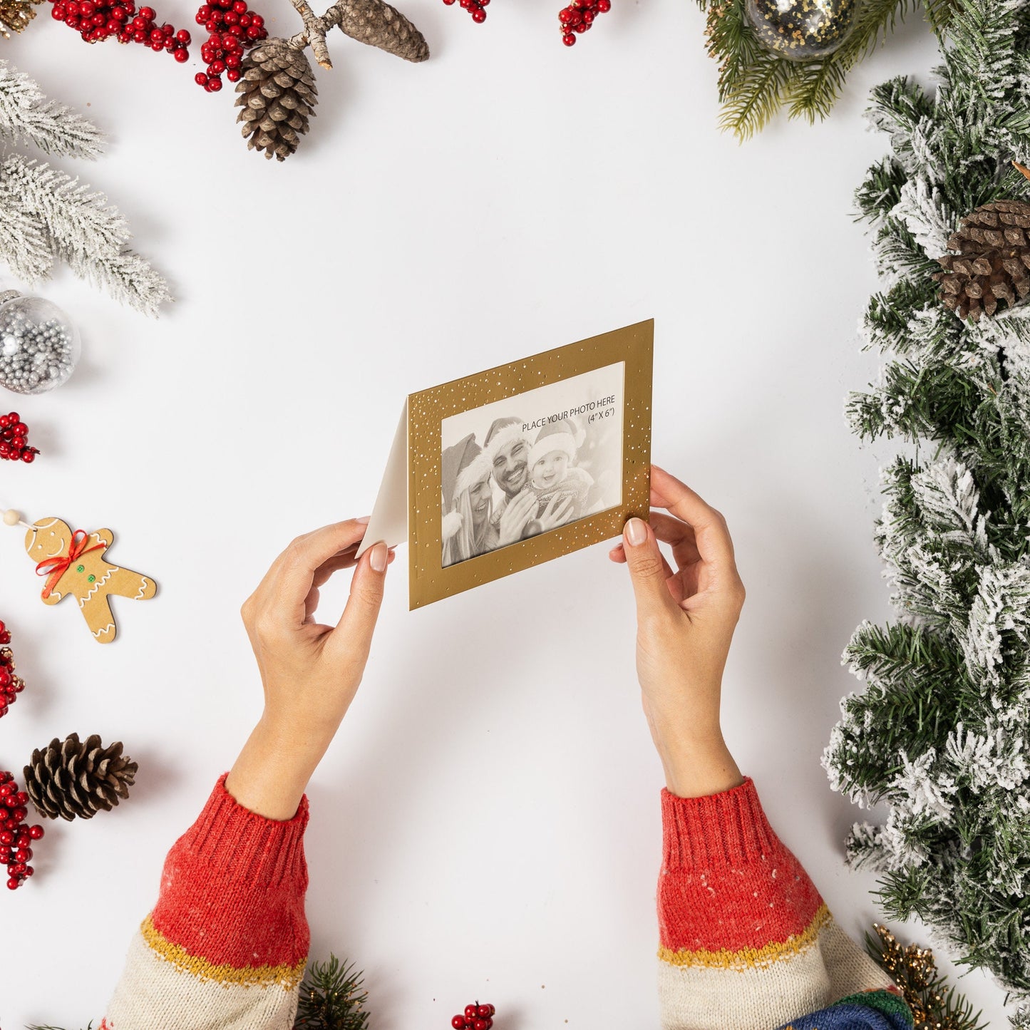 Christmas Photo Frame Cards & Envelopes Personalised Any Family Picture pack of 6