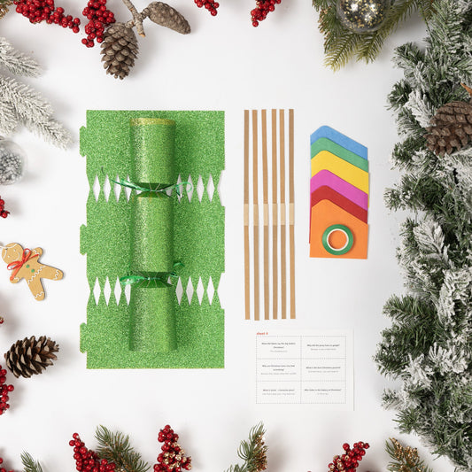 Make Your Own Christmas Cracker kit Crackers Hats Snaps Green glitter Etsy
