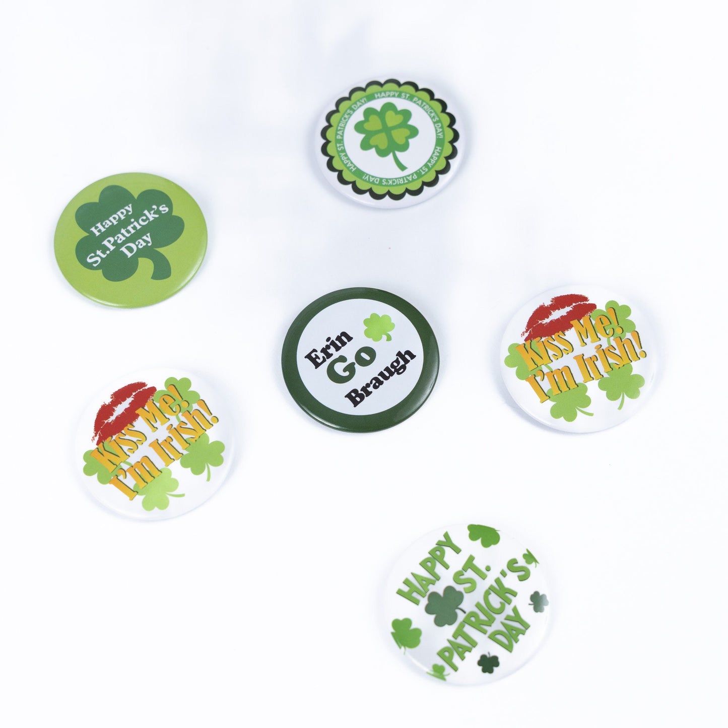 St Patrick's Day Metal Pin Badges: Lucky Irish Party Favors (Set of 6)