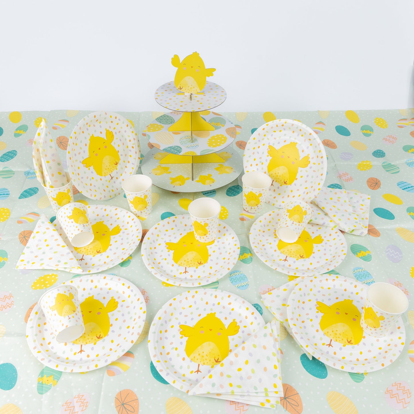 8 Pcs Chick Paper Plates Cups Napkins Party Table Cloth Cupcake Stand Keechi & co.