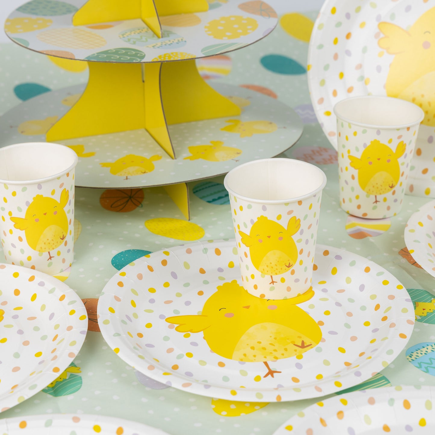8 Pcs Chick Paper Plates Cups Napkins Party Table Cloth Cupcake Stand Keechi & co.