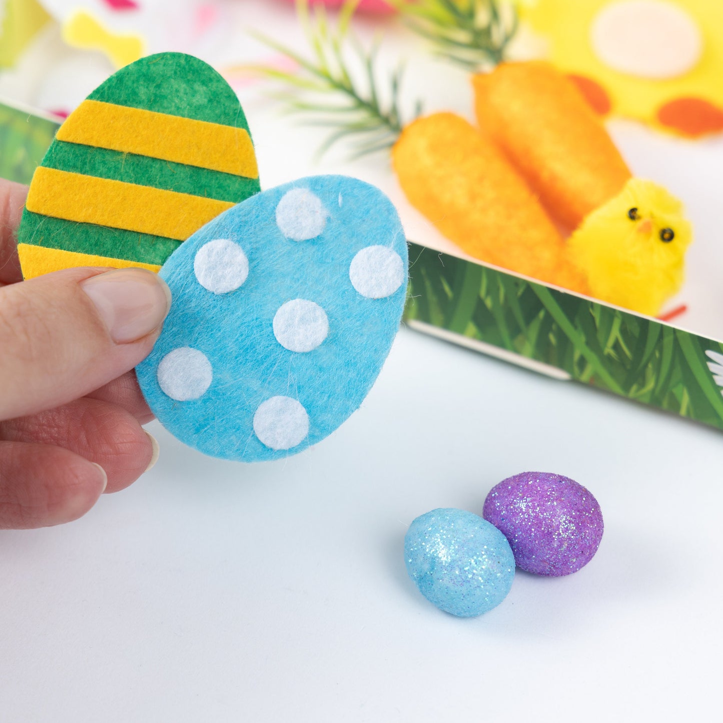 Easter Craft Set: Felt Bunny, Chicks, Flowers & Glitter Eggs