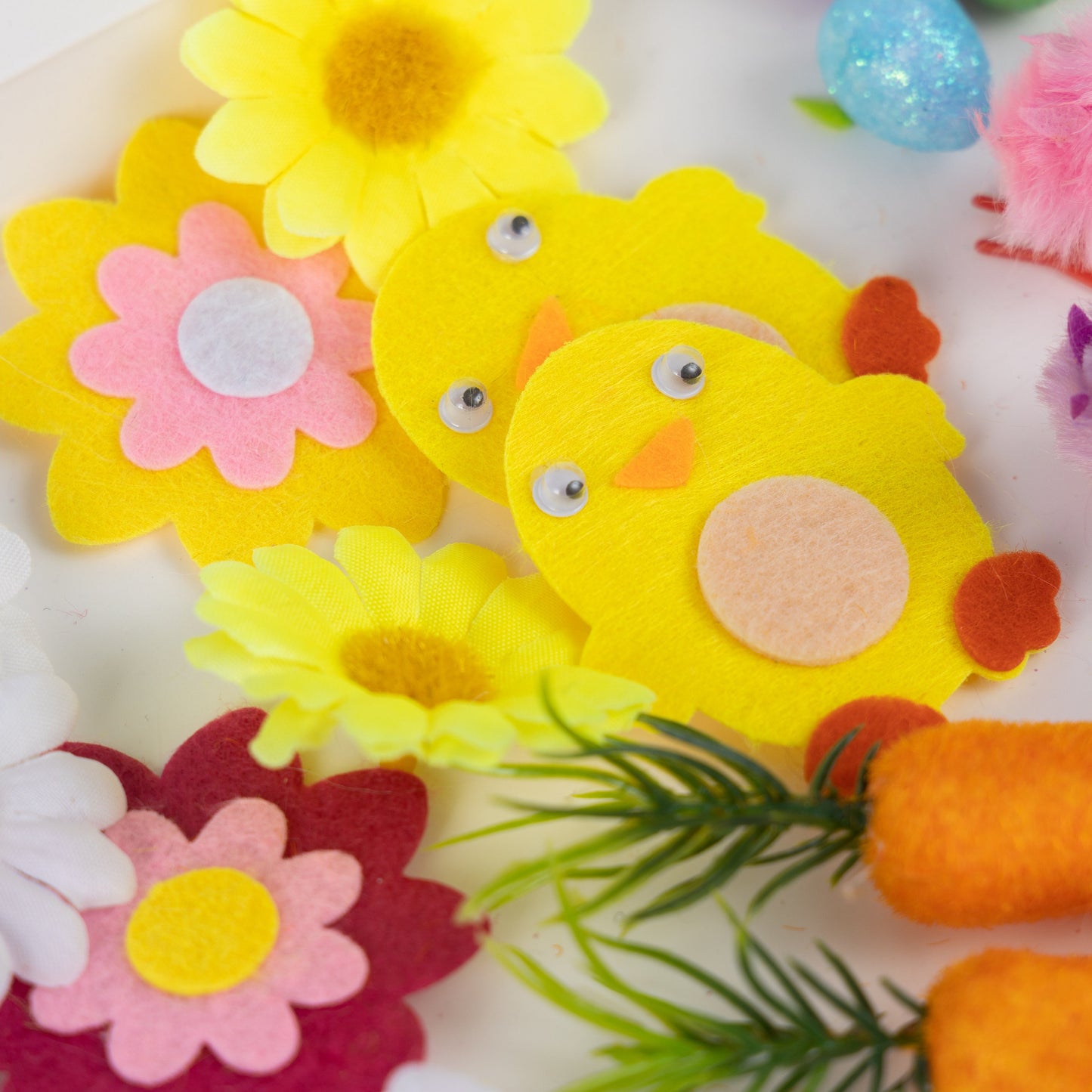 Easter Craft Set: Felt Bunny, Chicks, Flowers & Glitter Eggs
