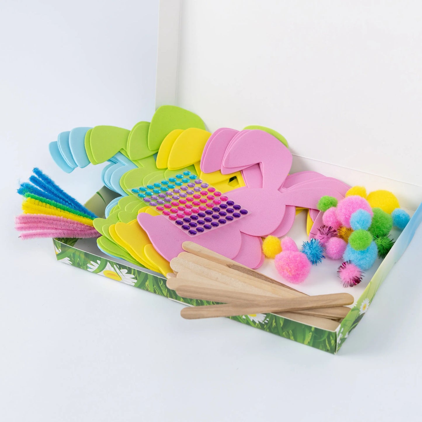 Easter Craft Set Box Decorative Stickers Cute Crafts Pom-Poms Sticks Gems Bunny Keechi & co.
