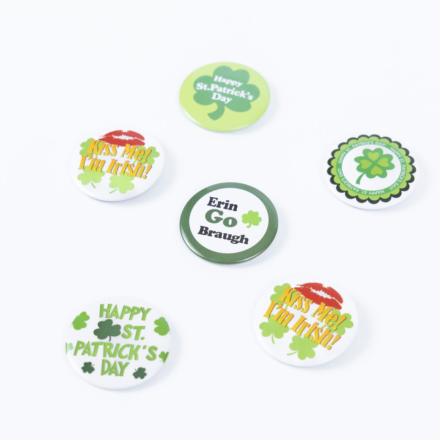 St Patrick's Day Metal Pin Badges: Lucky Irish Party Favors (Set of 6)