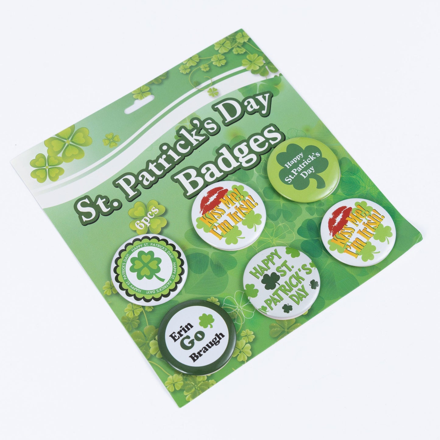 St Patrick's Day Metal Pin Badges: Lucky Irish Party Favors (Set of 6)