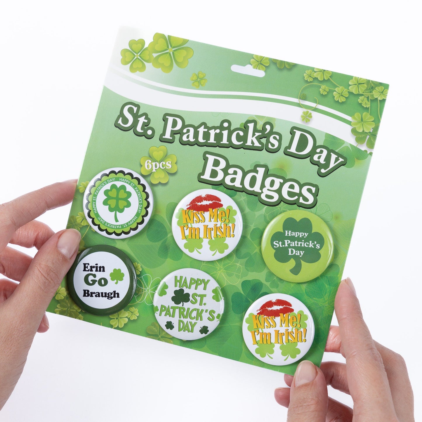 St Patrick's Day Metal Pin Badges: Lucky Irish Party Favors (Set of 6)