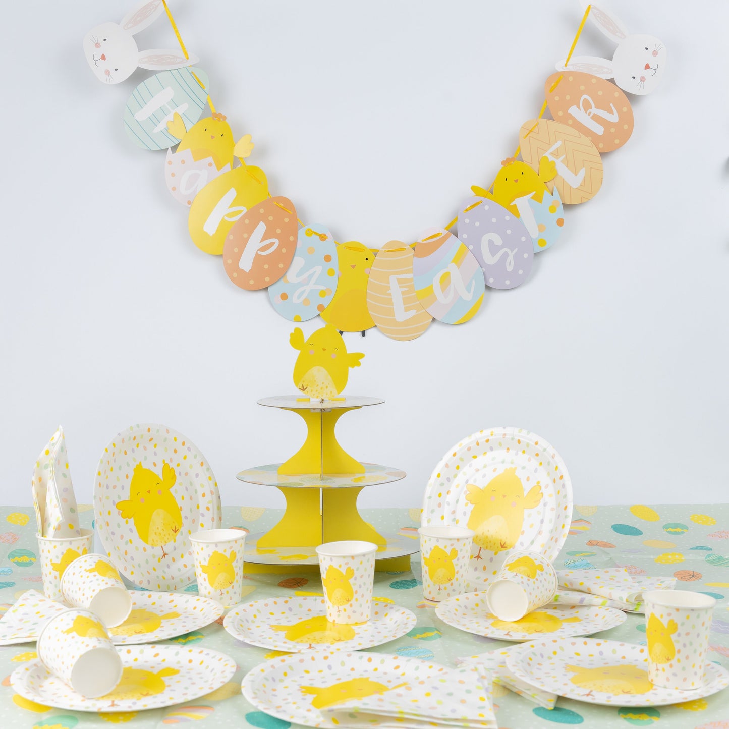 8 Pcs Chick Paper Plates Cups Napkins Party Table Cloth Cupcake Stand Keechi & co.