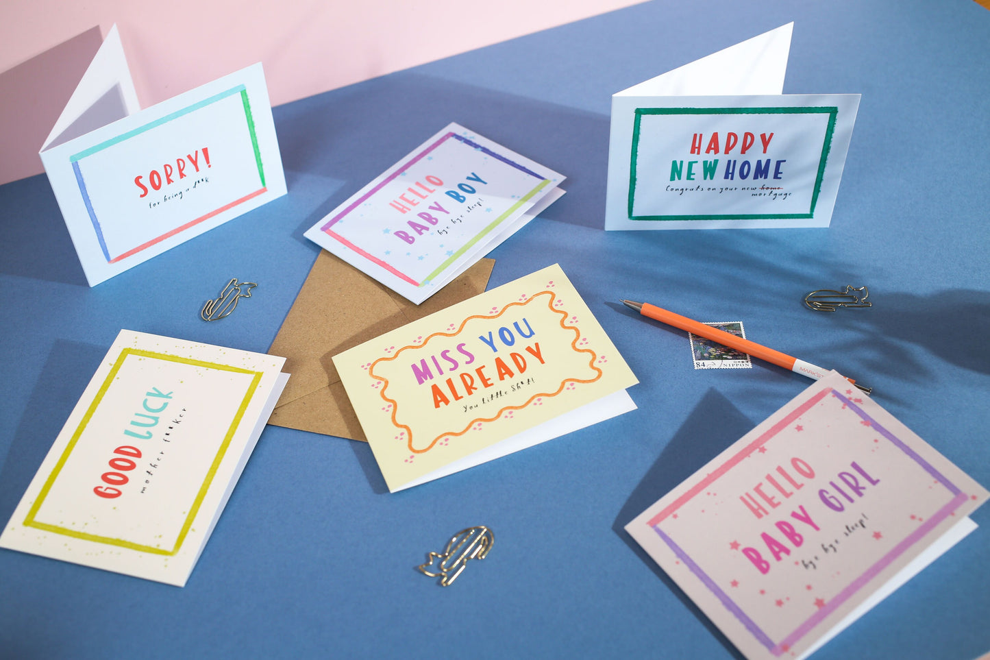 miss you allready you little S*** greeting card with envelope A6 made in uk funny cute greetin Keechi & co.