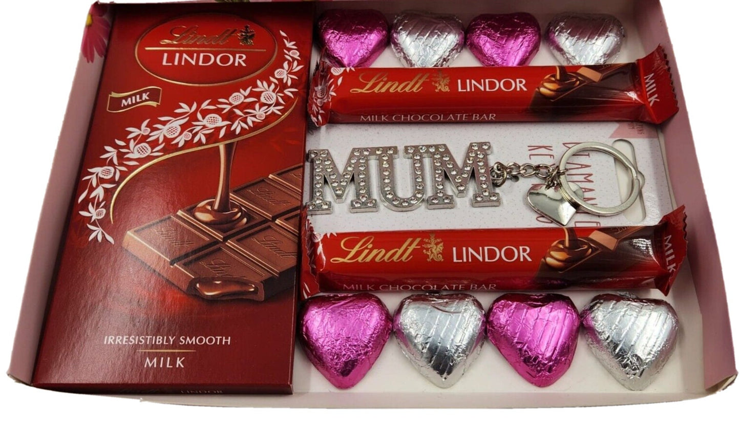 Lindt Lindor Milk Chocolate Bars Hearts Keyring Gift Box Mum Mother's Day