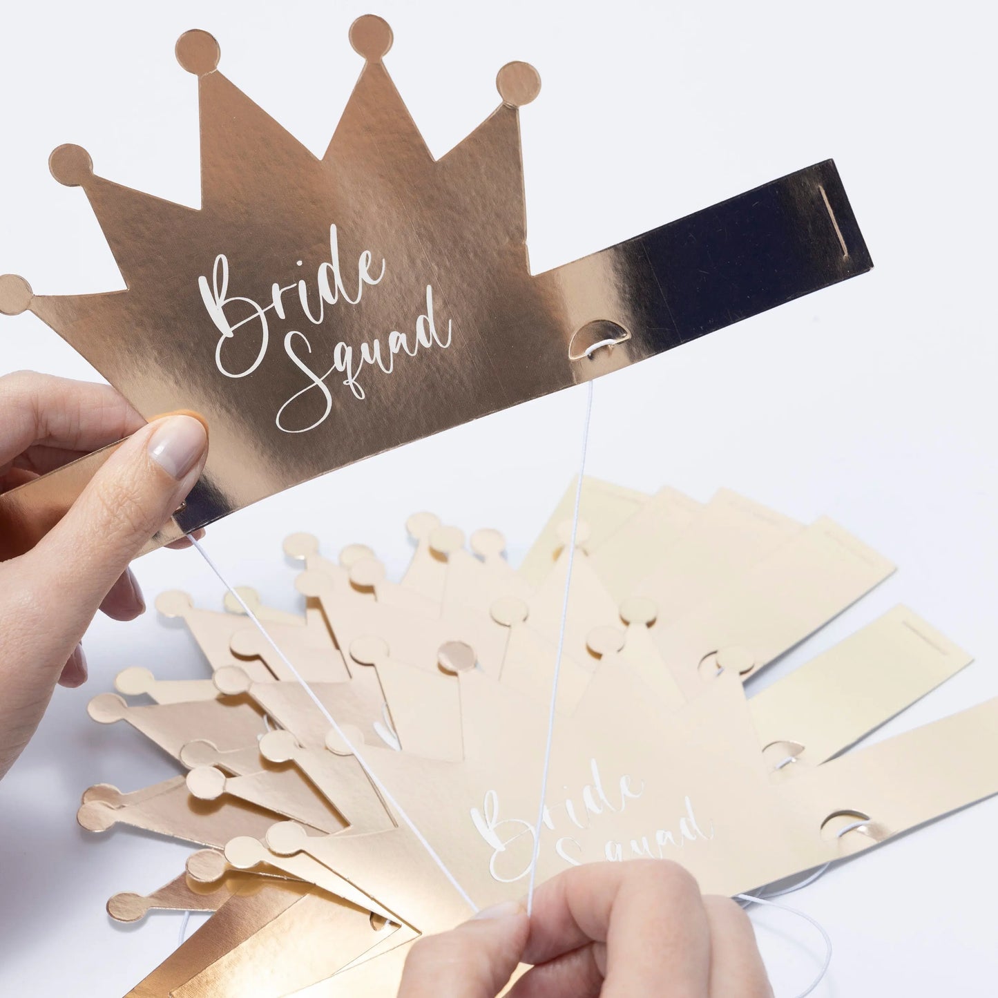 Bride Squad Hen Night Party Paper Crown Bridal Party Shower Do Bride to be Pack 8 x Gold with white Writing Keechi & co.