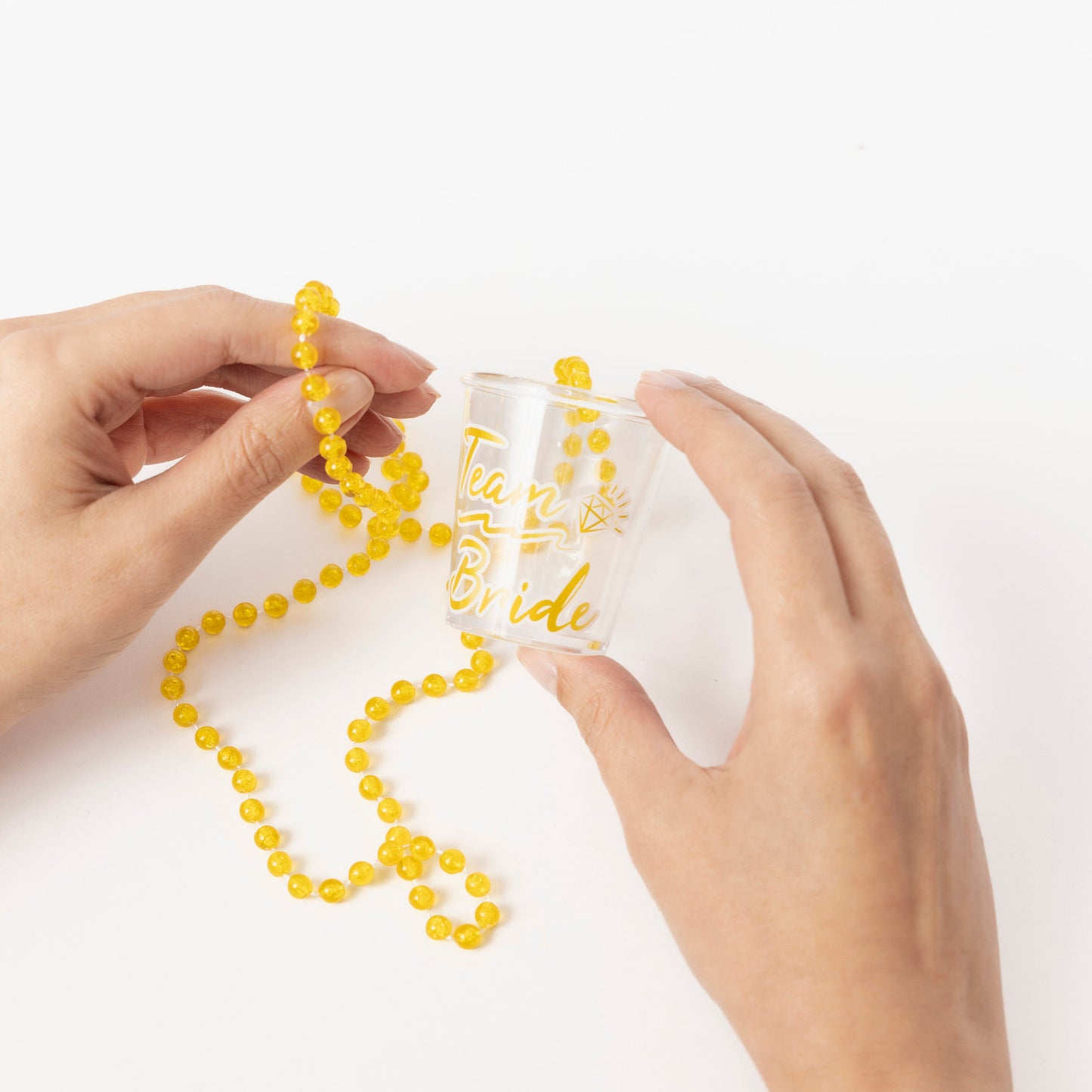 Team bride Yellow Hen Night Party bride to be Shot Glass Glasses & Necklace