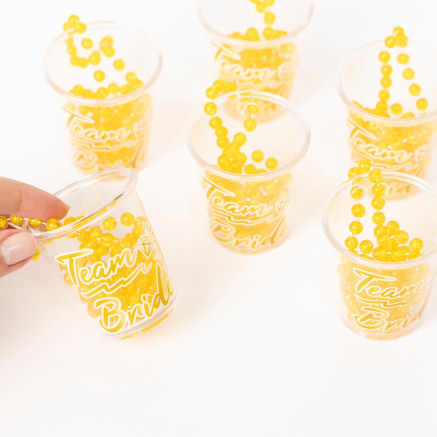 Team bride Yellow Hen Night Party bride to be Shot Glass Glasses & Necklace