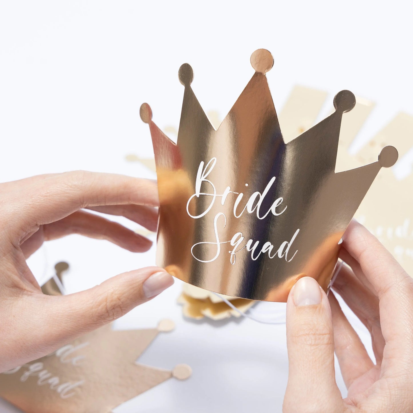 Bride Squad Hen Night Party Paper Crown Bridal Party Shower Do Bride to be Pack 8 x Gold with white Writing Keechi & co.