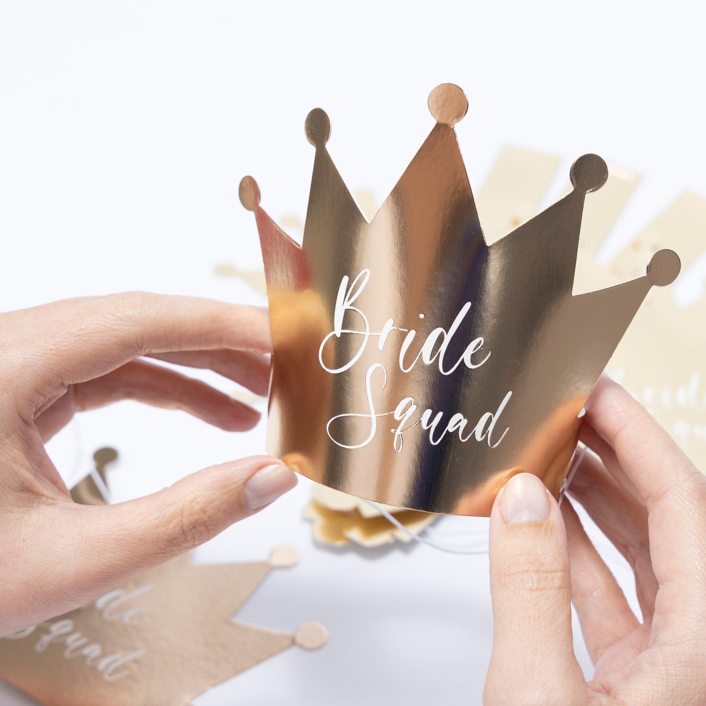 Bride Squad Gold Foil Paper Crowns: Bridal Shower Party Favors (Pack of 8)