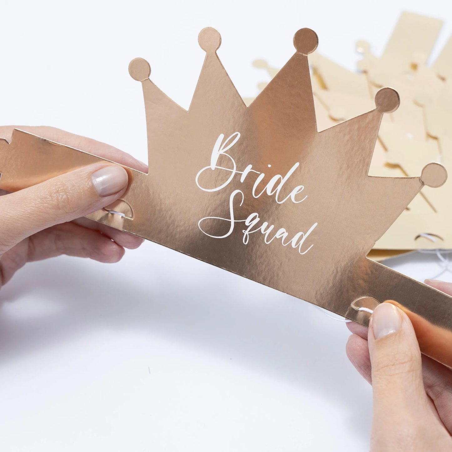 Bride Squad Hen Night Party Paper Crown Bridal Party Shower Do Bride to be Pack 8 x Gold with white Writing Keechi & co.
