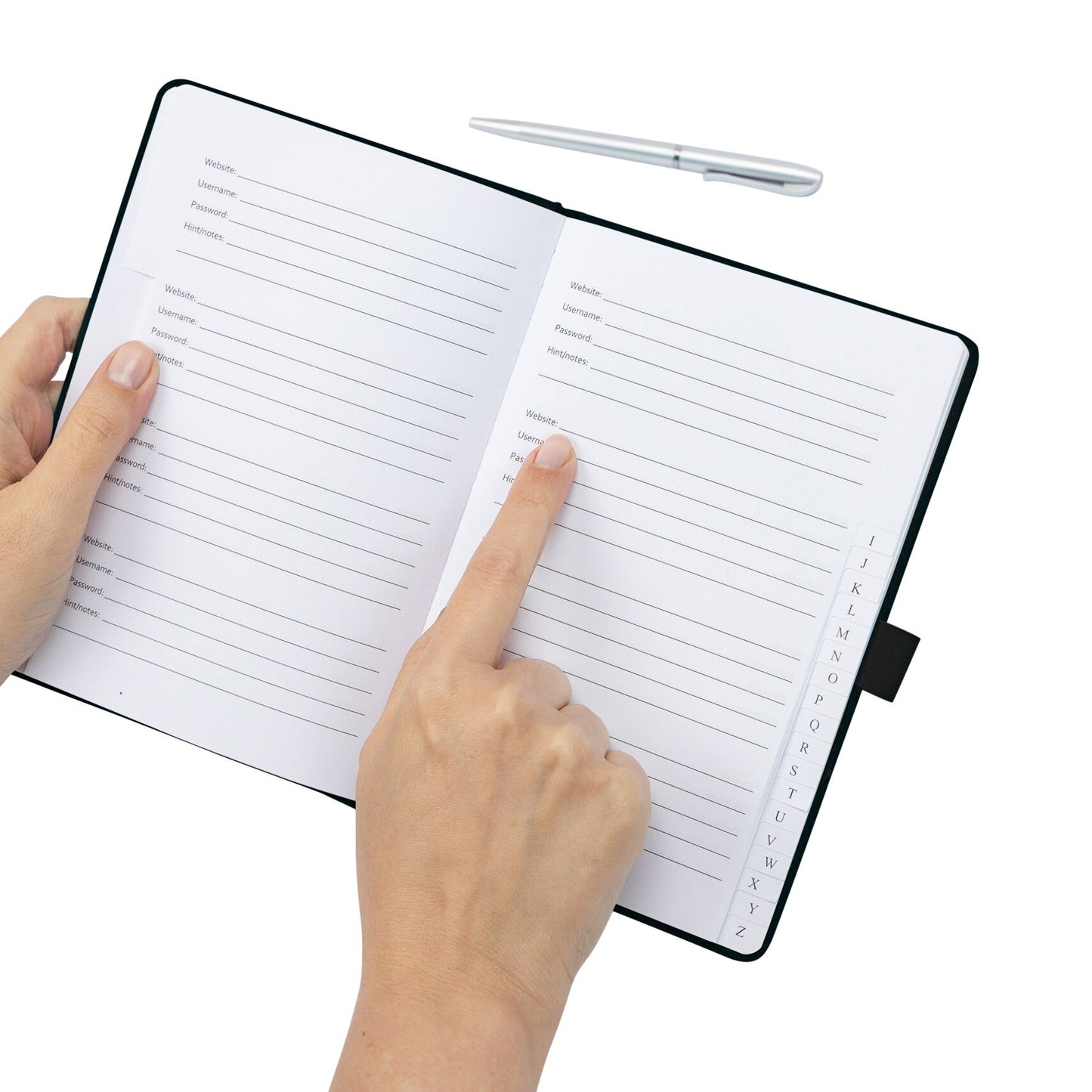 Password Username Book A-Z Index Tabs Hard Back Contact Book With Pen Black