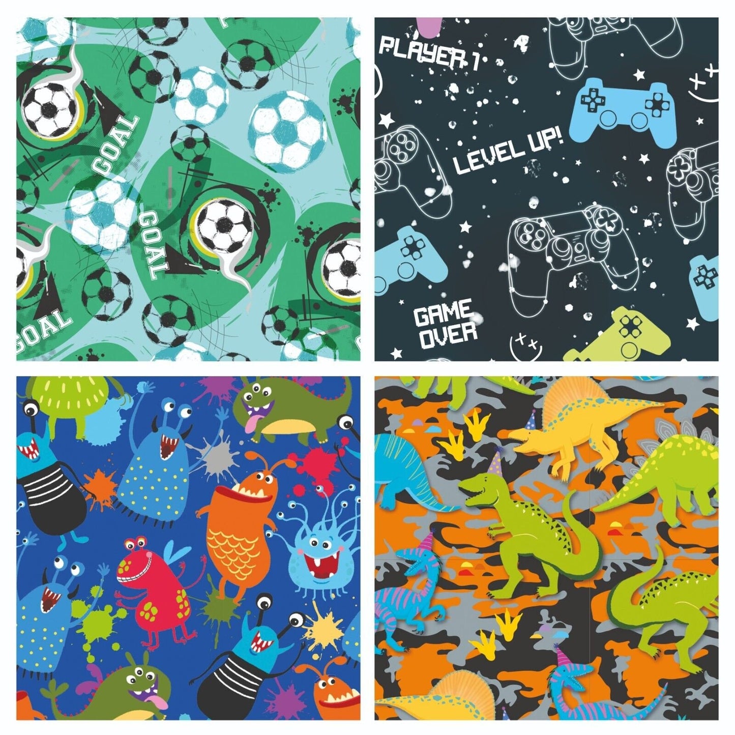 Boys Birthday Gift Wrapping Paper: 4 Rolls, Sports, Dinosaurs, Monsters