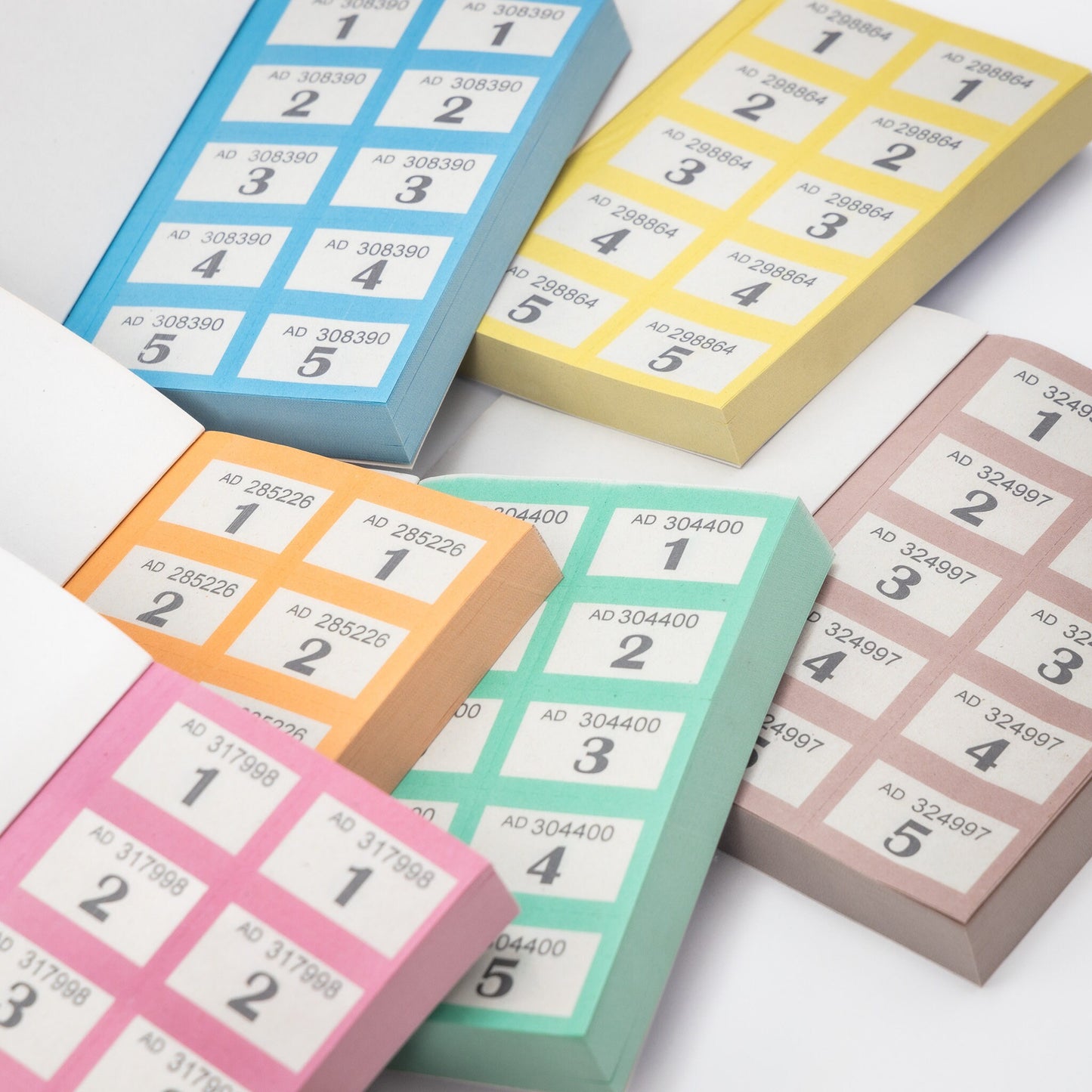 6 Books of 1-500 Cloakroom Raffle Tombola Draw Tickets Numbered Mixed colours Keechi & co.