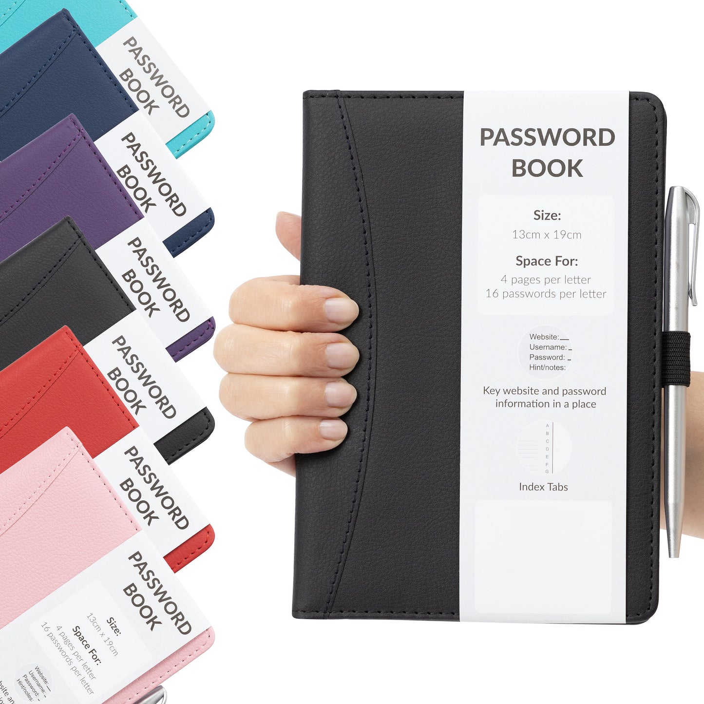 Password Username Book A-Z Index Hard Back A5 Contact Book red navy Turquoise purple red black With Pen Keechi & co.