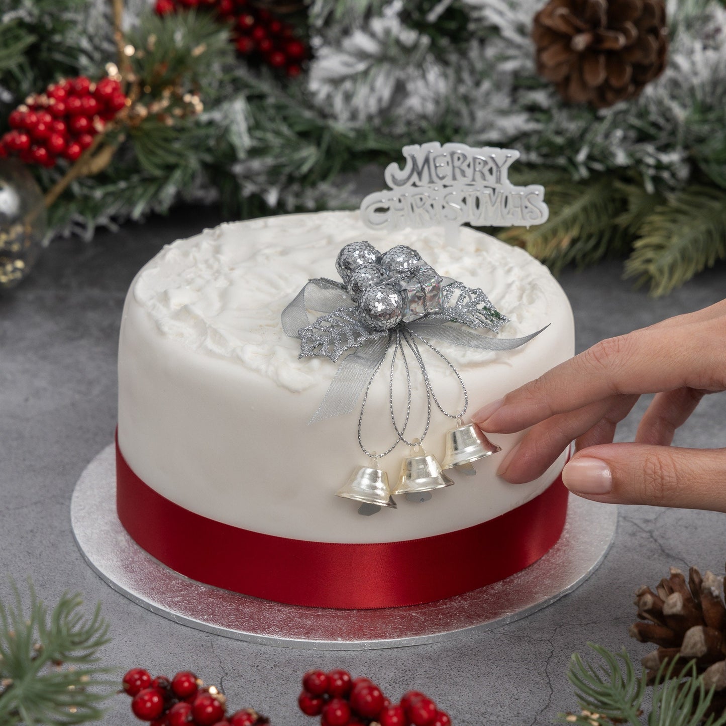 Christmas Cake Decoration topper Set Gold or silver Holly & Bells With Merry Christmas Sign Etsy