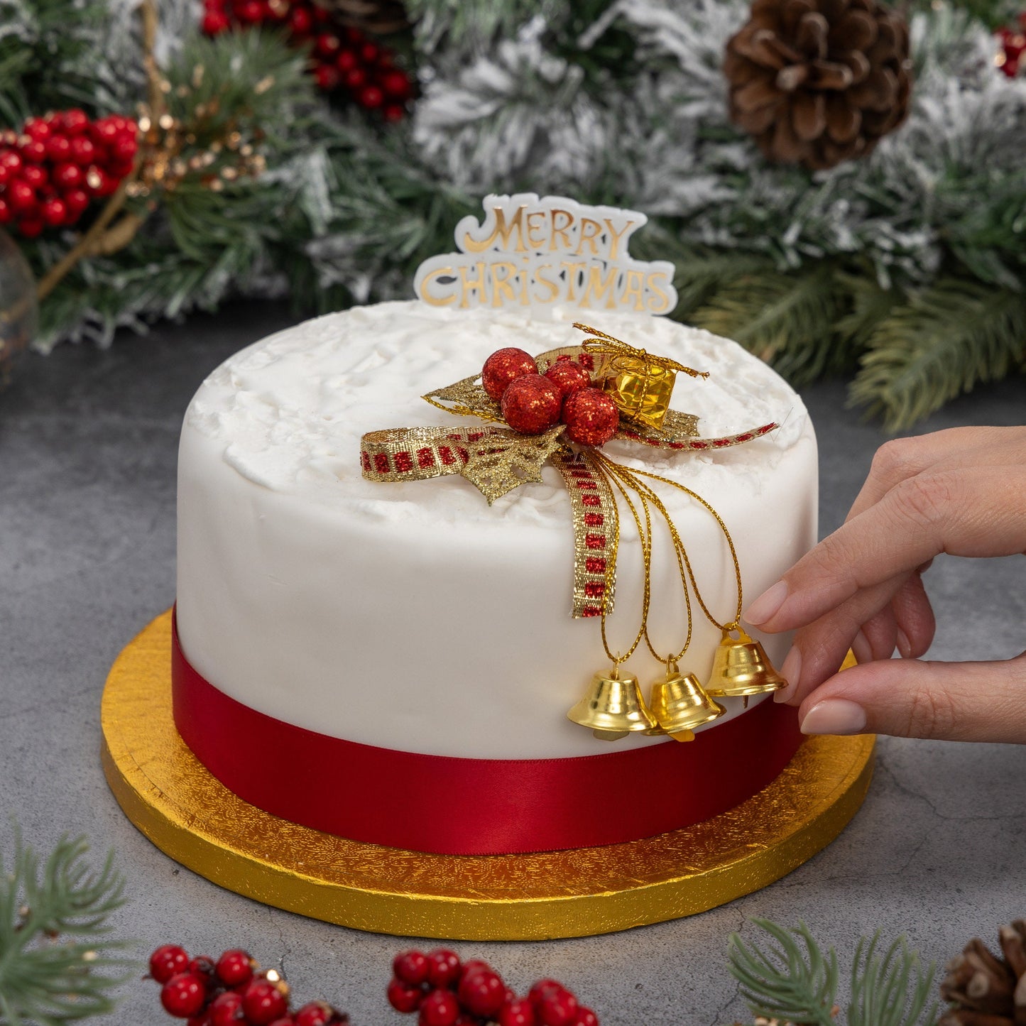 Christmas Cake Decoration topper Set Gold or silver Holly & Bells With Merry Christmas Sign Etsy