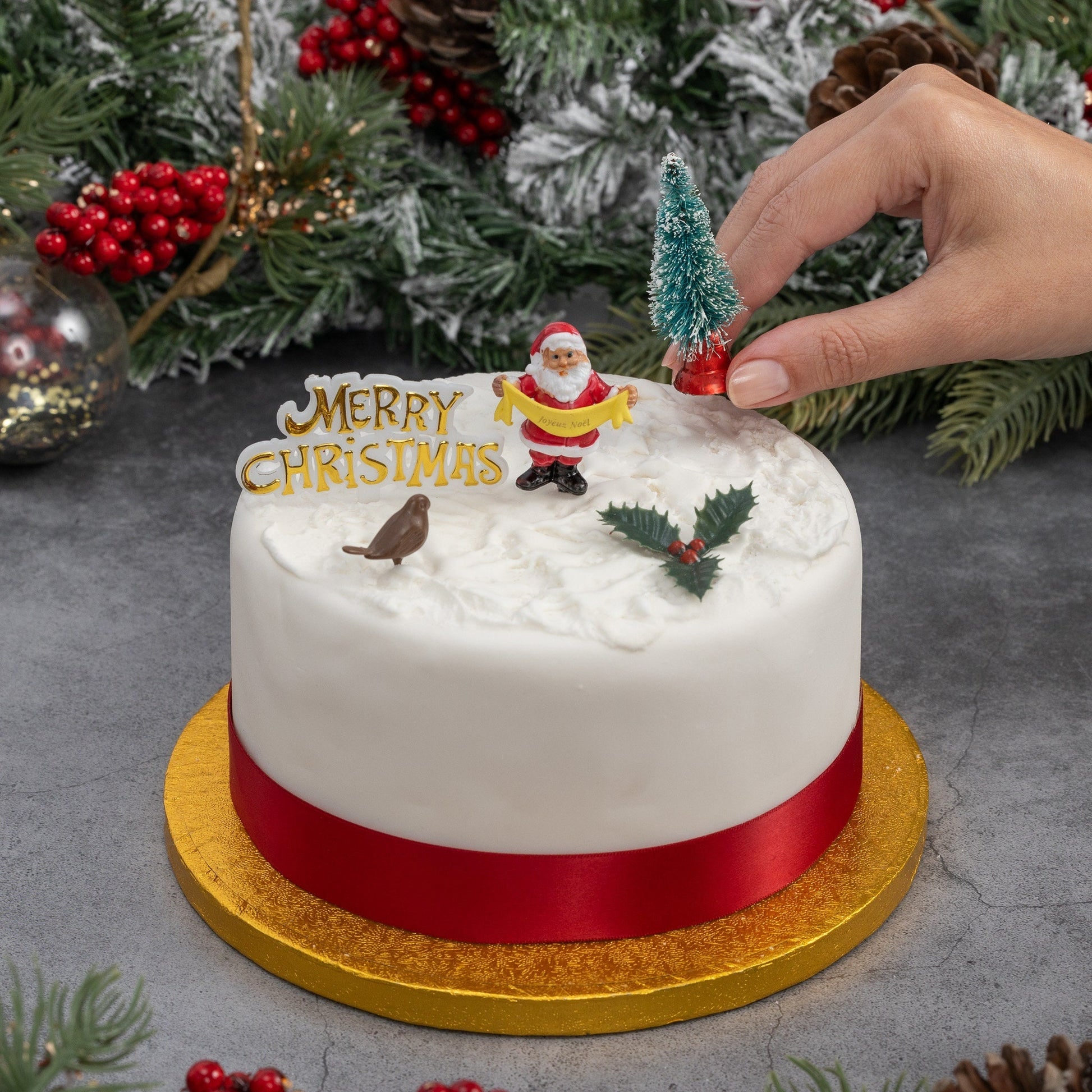 5 piece SET Merry Christmas Cake Decorations yule log cupcake toppers Etsy