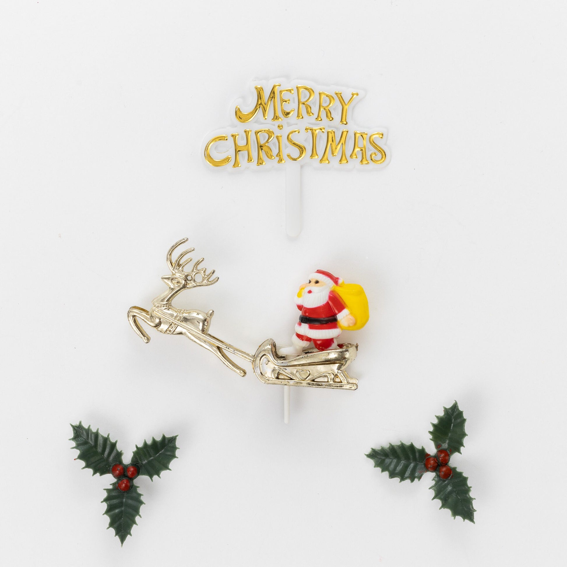 Christmas Cake Topper Set: Santa, Sleigh, Holly (4 Piece) Etsy