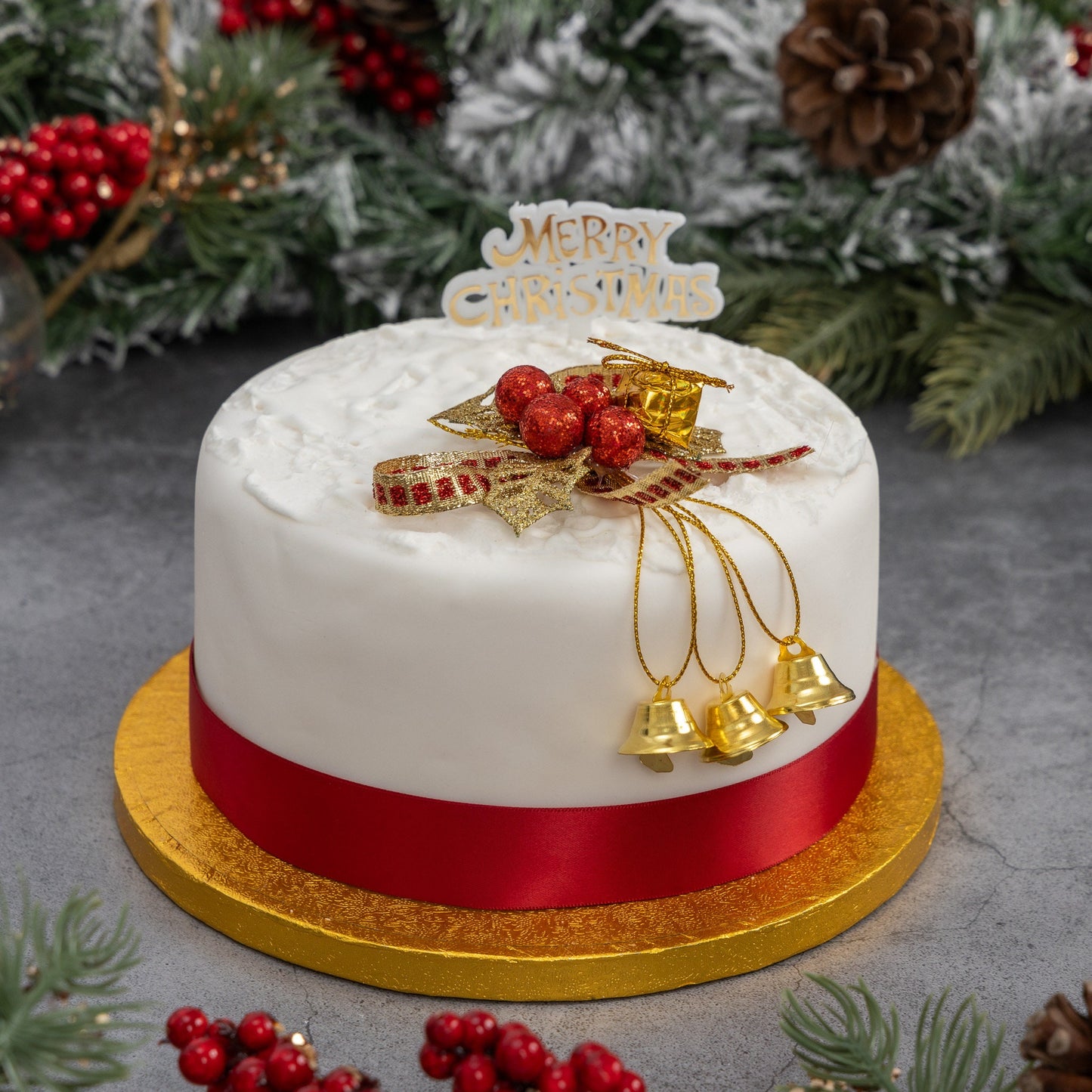 Christmas Cake Decoration topper Set Gold or silver Holly & Bells With Merry Christmas Sign Etsy