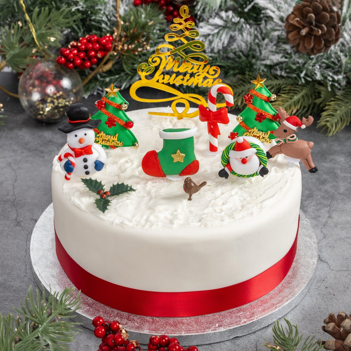 luxury piece deluxe setSET Merry Christmas Cake Decorations yule log cupcake toppers 10 x