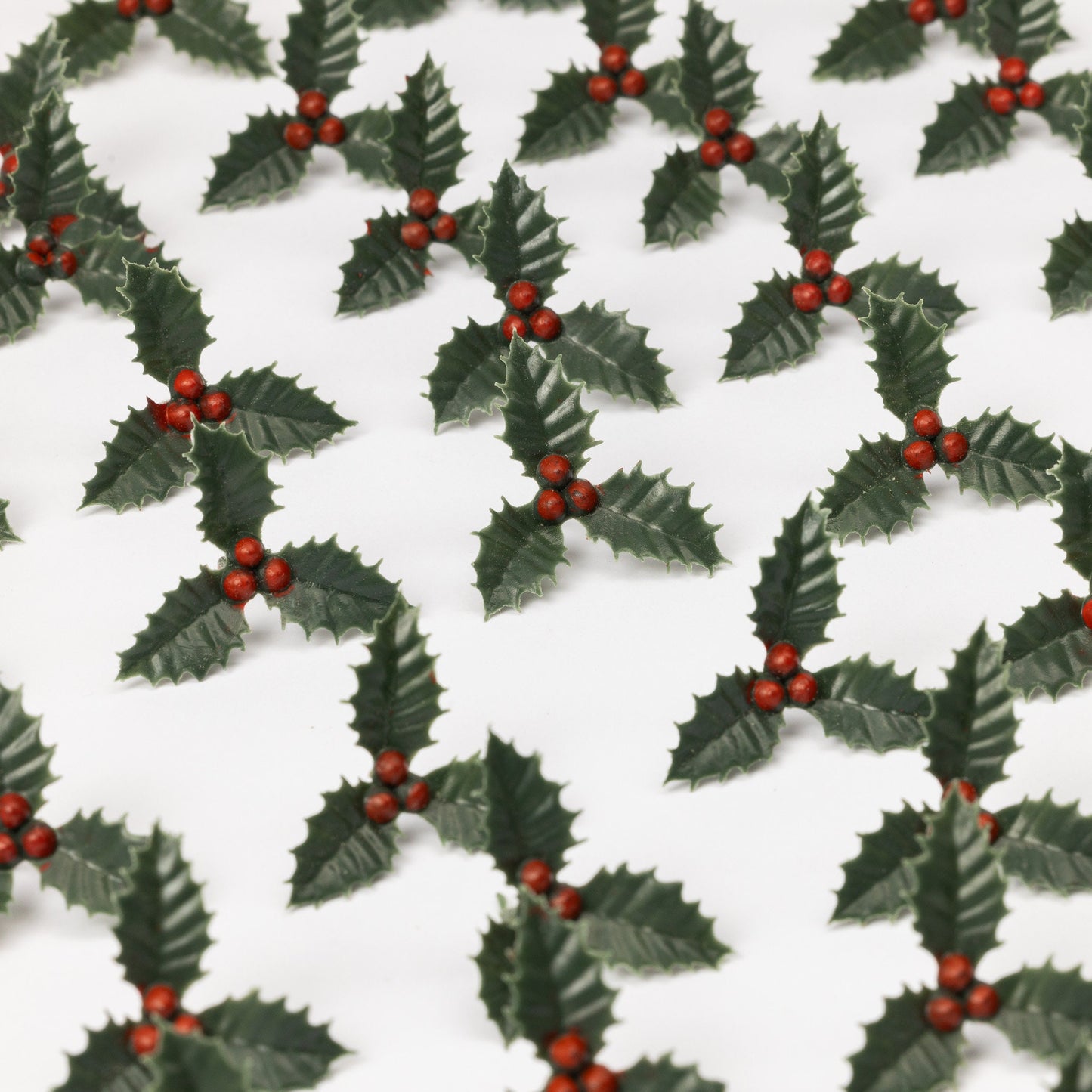 Small plastic holly leaf Christmas cake topper decoration Yule log cupcake 12 x