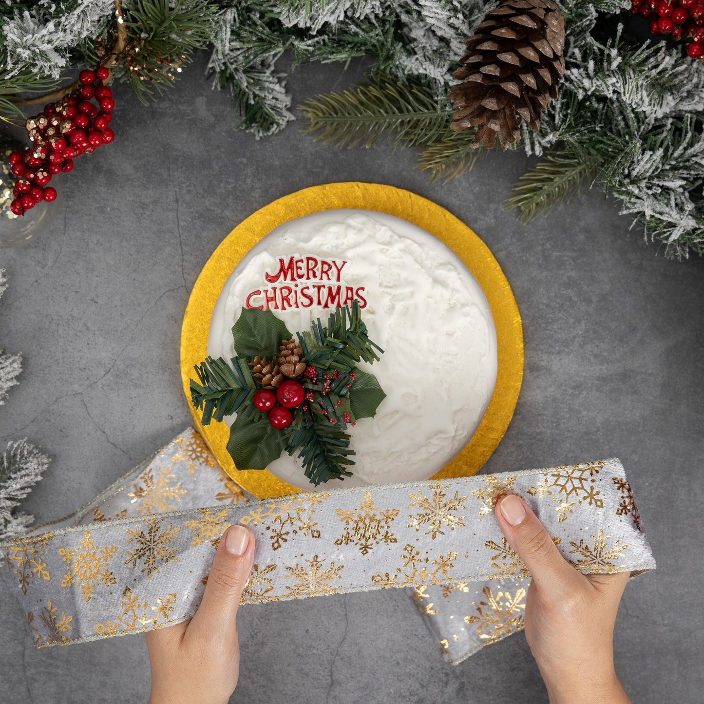 Christmas Cake Ribbon Frills Decoration Wired Band Traditional 1 Yard Lengths