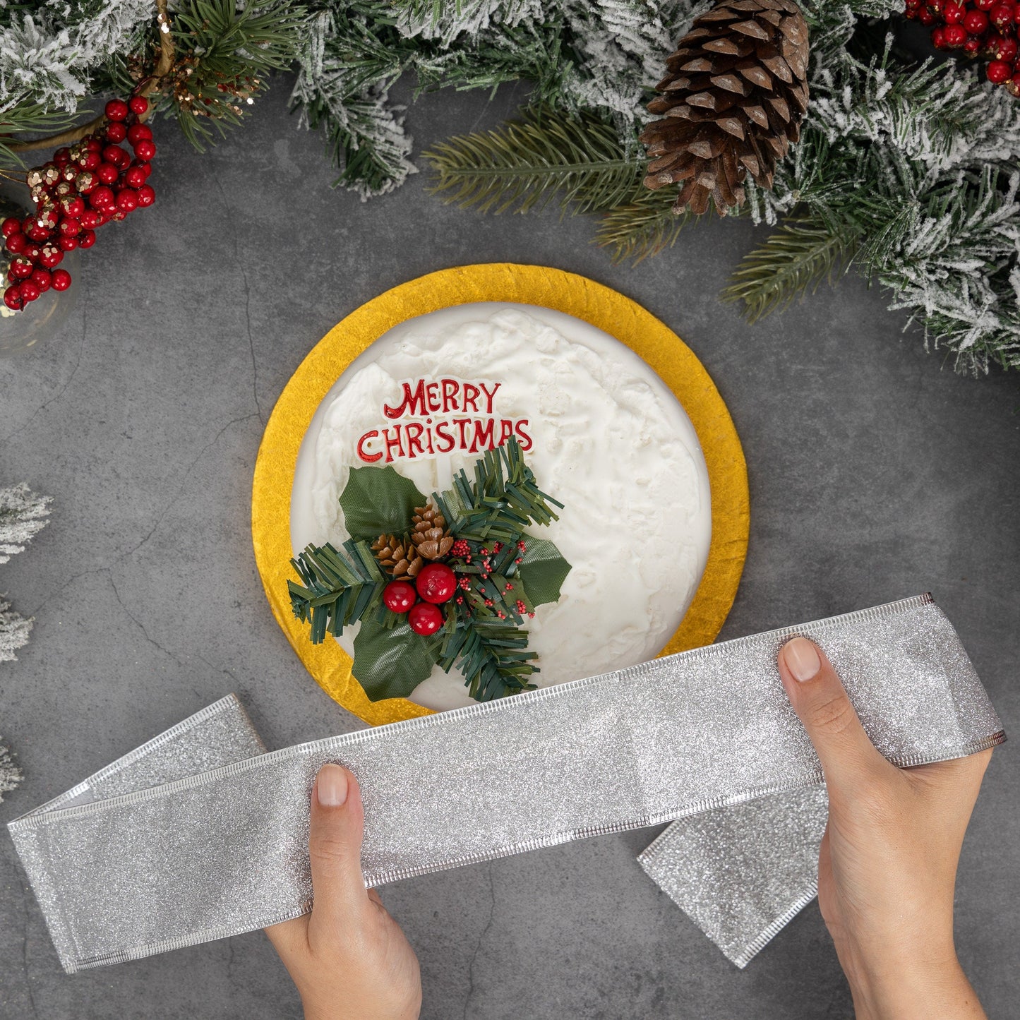 Christmas Cake Ribbon Frills Decoration Wired Band Traditional 1 Yard Lengths