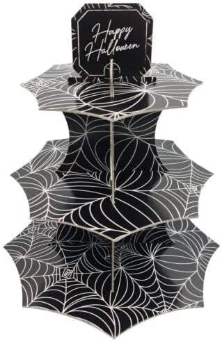 Cupcake Stand with Halloween Printed Theme 3 Tier Cake Stand Dessert Donut Stand Food Buffet Party Decorations (Spider Web) Keechi & co.