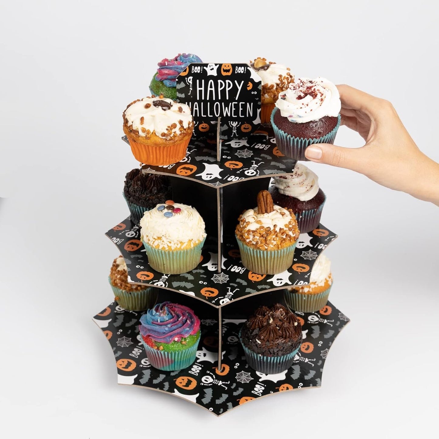 Cupcake Stand with Halloween Printed Theme 3 Tier Cake Stand Dessert Donut Stand Food Buffet Party Decorations ( Pumpkin) Keechi & co.