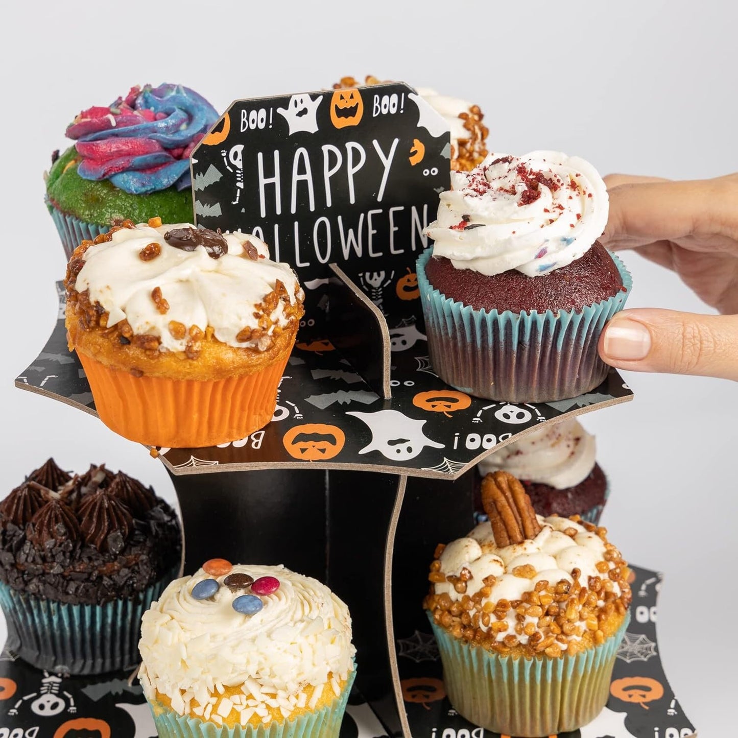 Cupcake Stand with Halloween Printed Theme 3 Tier Cake Stand Dessert Donut Stand Food Buffet Party Decorations ( Pumpkin) Keechi & co.