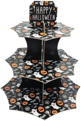 Cupcake Stand with Halloween Printed Theme 3 Tier Cake Stand Dessert Donut Stand Food Buffet Party Decorations ( Pumpkin) Keechi & co.
