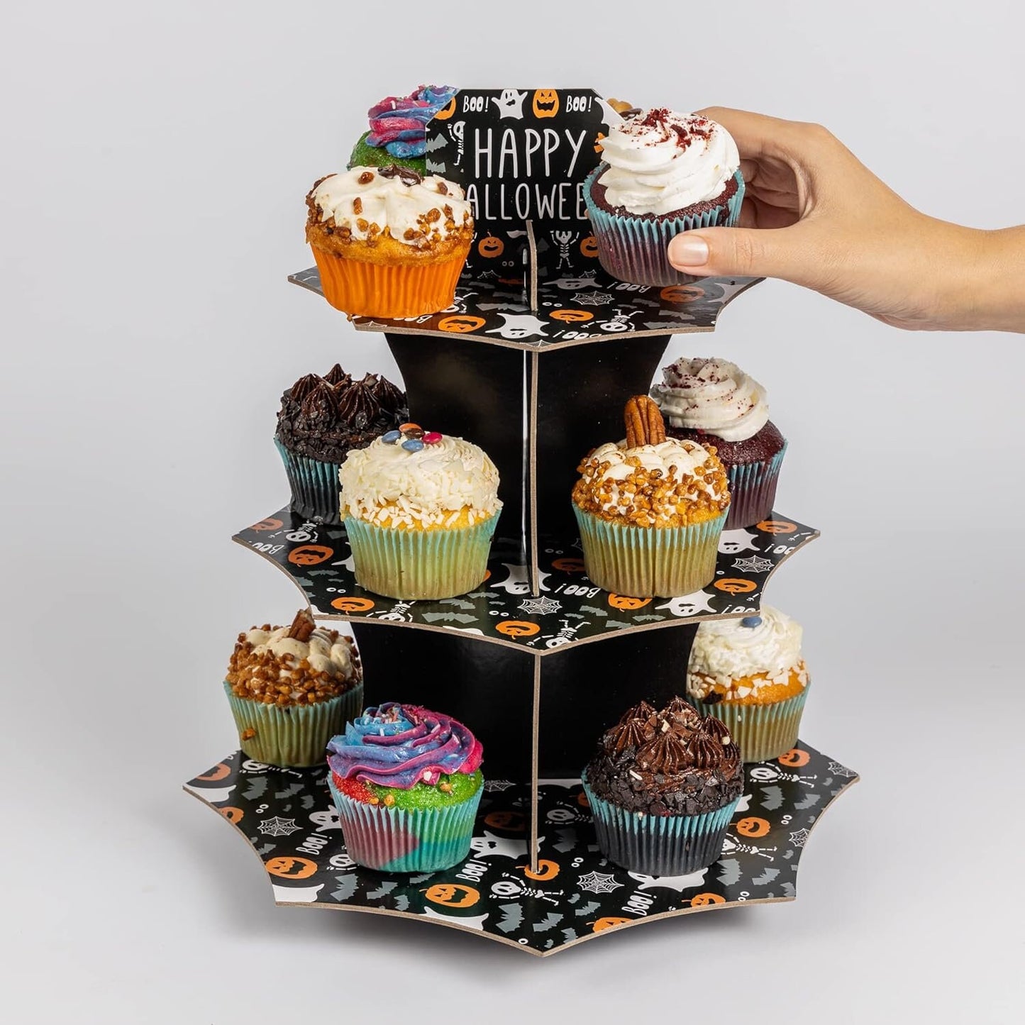 Cupcake Stand with Halloween Printed Theme 3 Tier Cake Stand Dessert Donut Stand Food Buffet Party Decorations ( Pumpkin) Keechi & co.