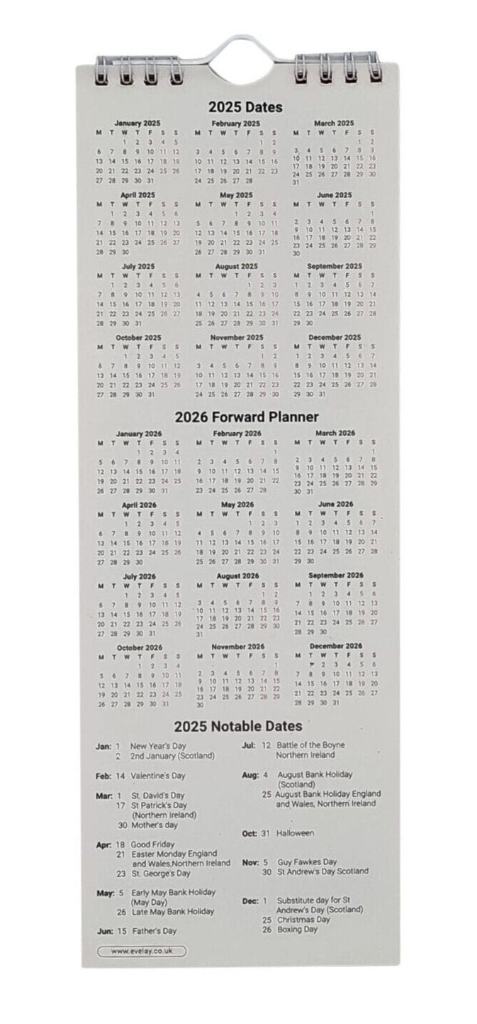 2025 Slim Month To View Spiral Bound Wall Office Planner Organiser Calendar Keechi & co.