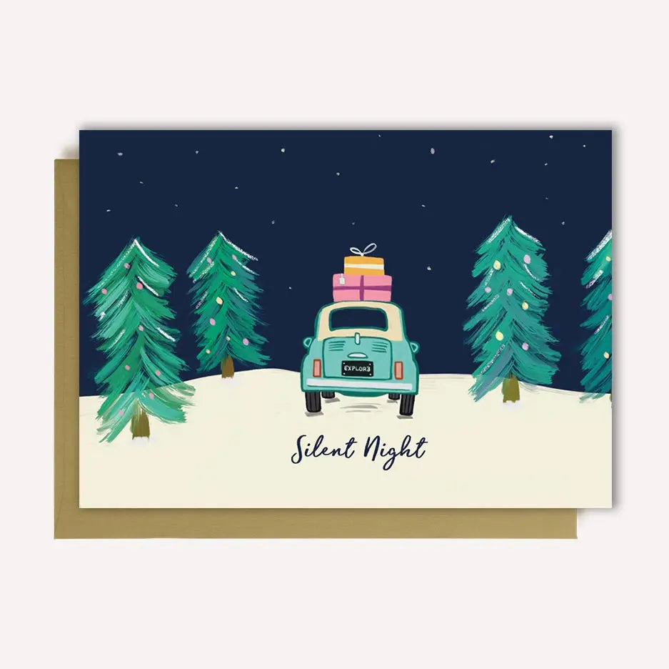Christmas festive season Cards Designs & Envelopes Silent Night Dinasour Merry Christmas Santa Greeting card made in uk Keechi & co.
