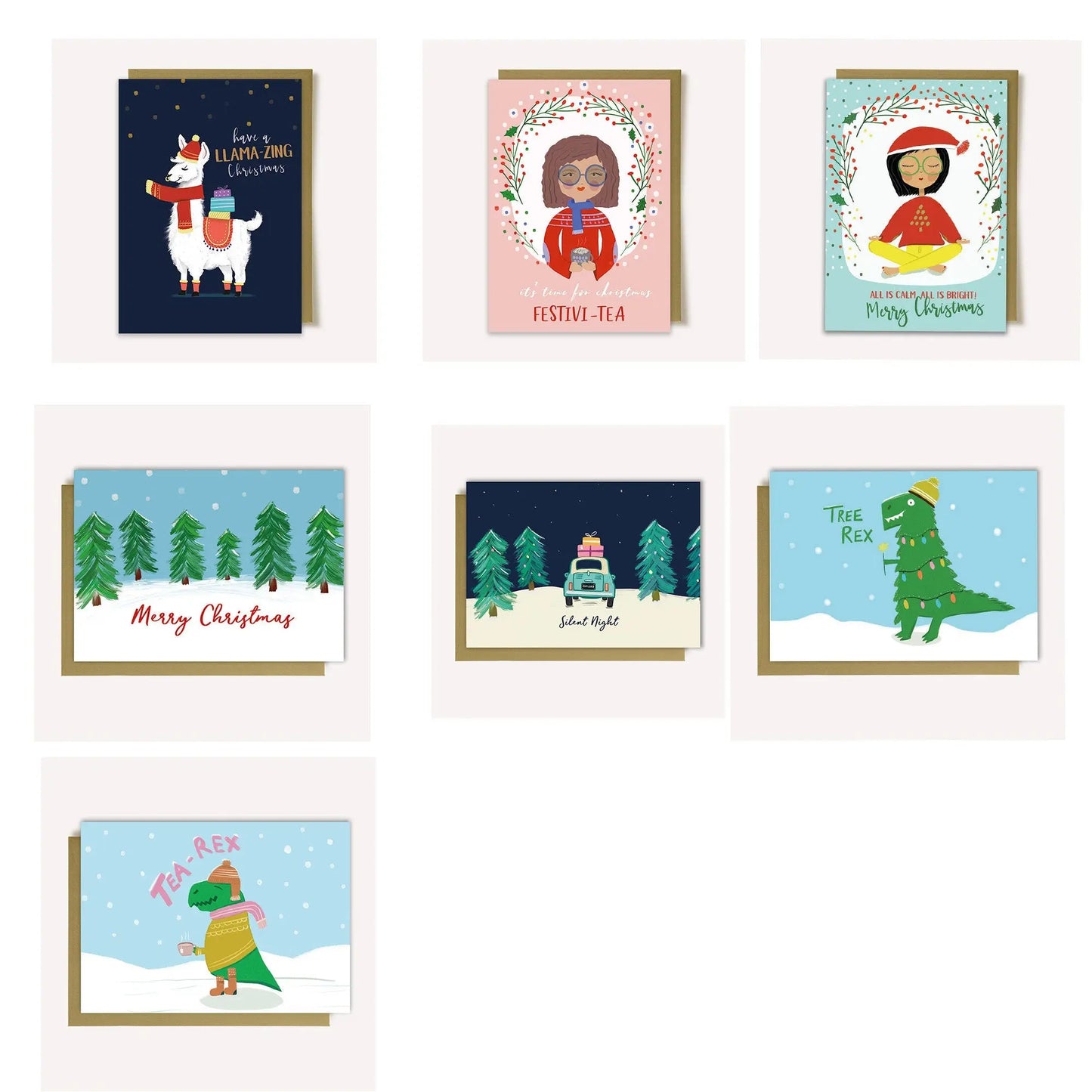 Christmas festive season Cards Designs & Envelopes Silent Night Dinasour Merry Christmas Santa Greeting card made in uk Keechi & co.
