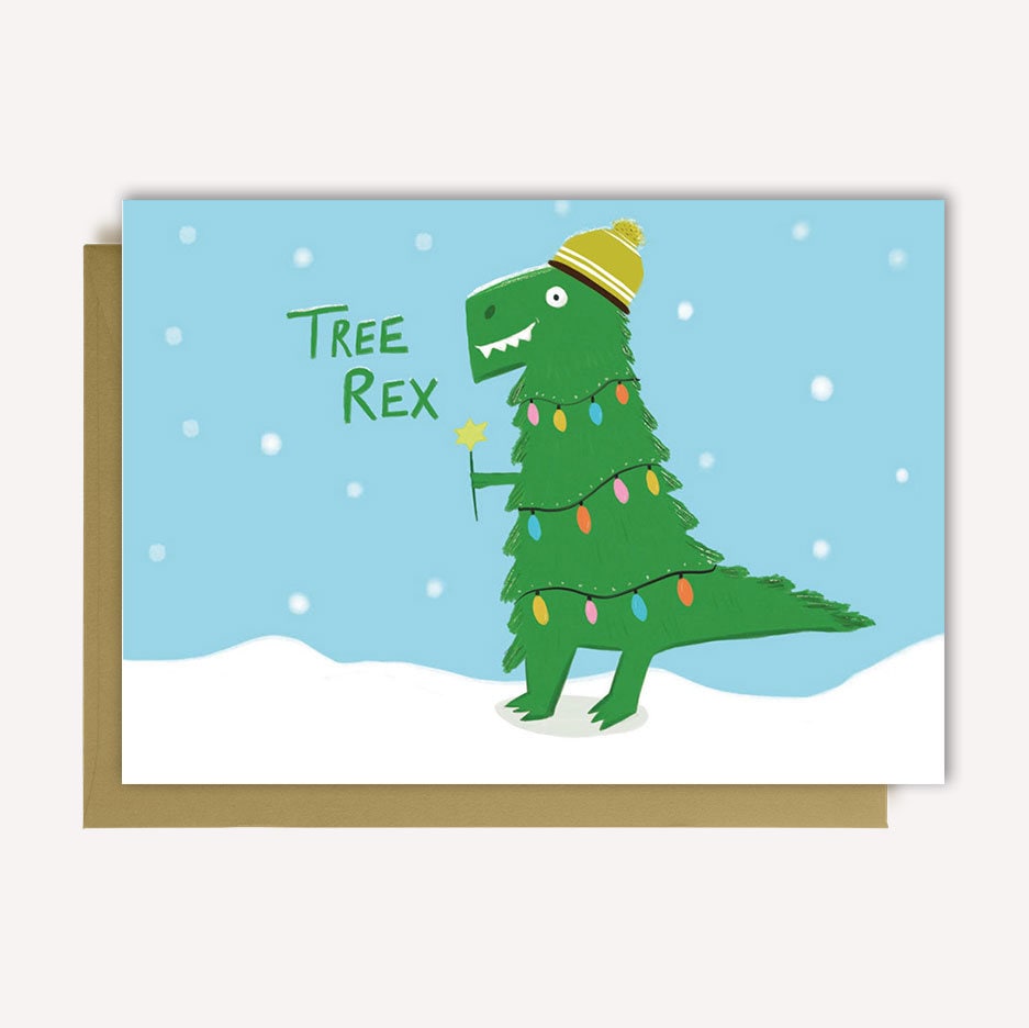 Illustrated Christmas Greeting Cards: Dinosaur, Llama, Santa - Made in UK
