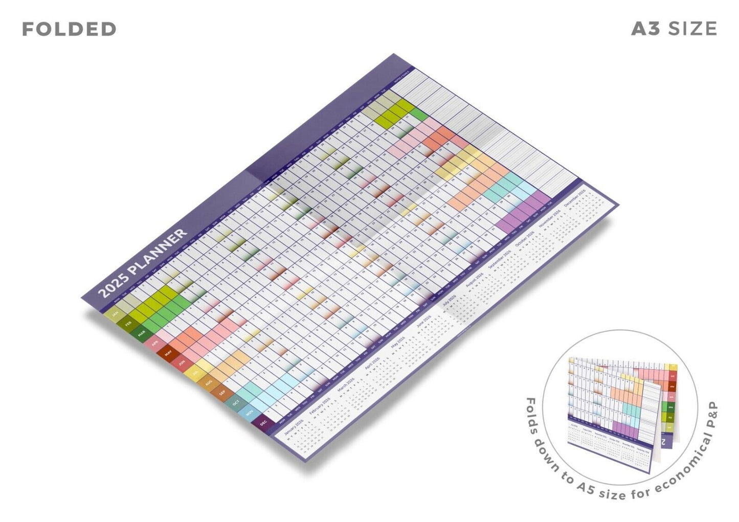 2025 A1 A2 A3 Full Year Wall Planner Calendar Home Office Work Colourful